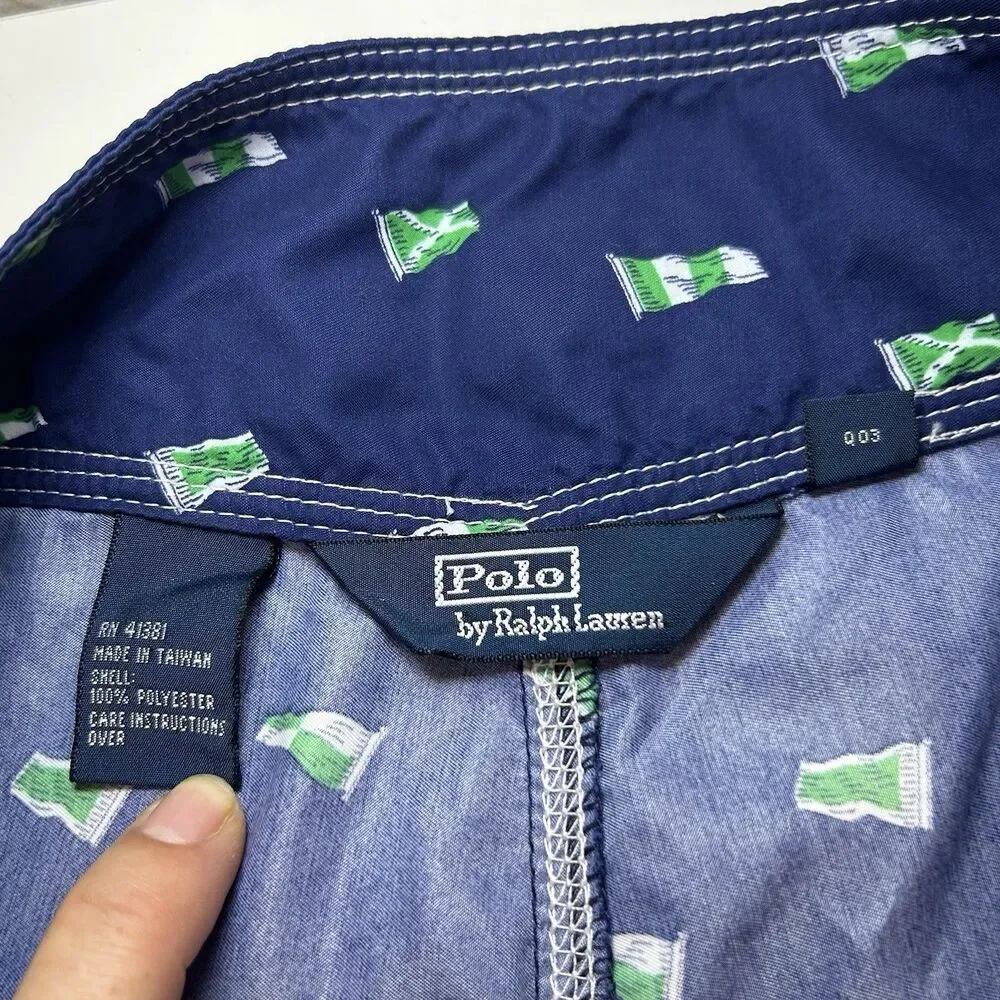 Polo Ralph Lauren Mens Size 36 Nautical Print Blue Green Swim Trunks BoardShorts